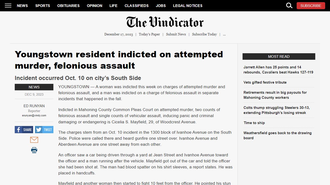 Youngstown resident indicted on attempted murder ... - The Vindicator